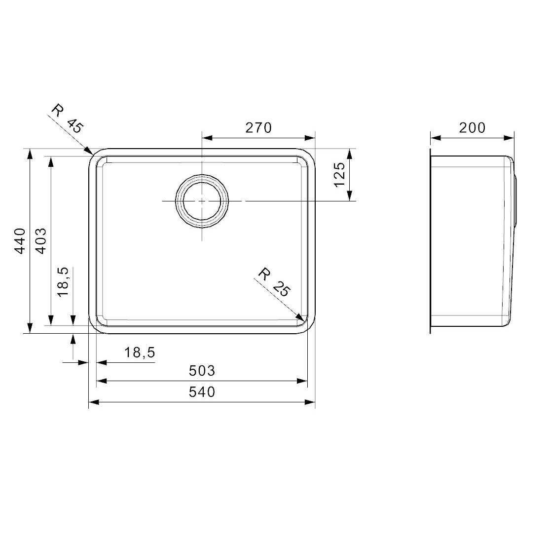 Reginox Ohio 50x40 Single Bowl Stainless Steel Inset / Undermount Kitchen Sink & Waste - 540 x 440mm