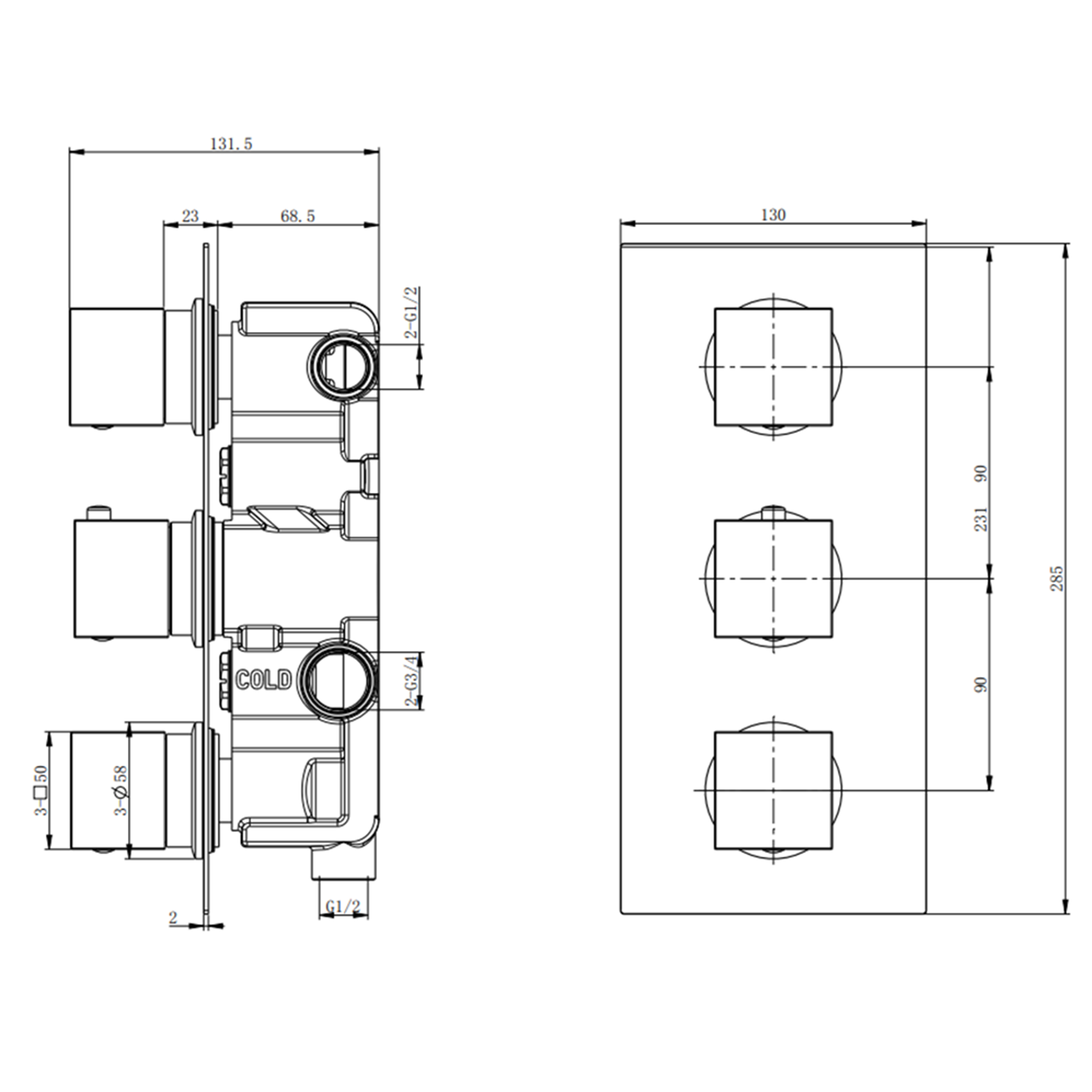 Harbour Status 3 Outlet Concealed Thermostatic Shower Valve