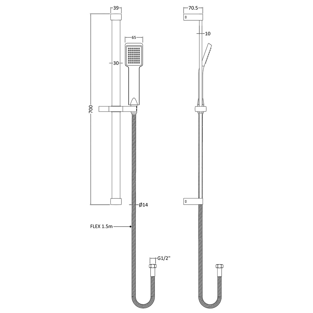 nuie Rectangular Slide Rail Kit - 700mm