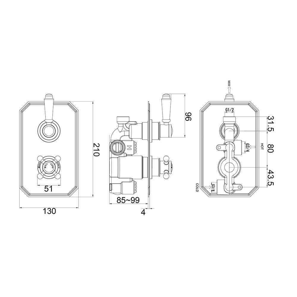 Butler & Rose Victoria 1 Outlet Concealed Thermostatic Shower Valve
