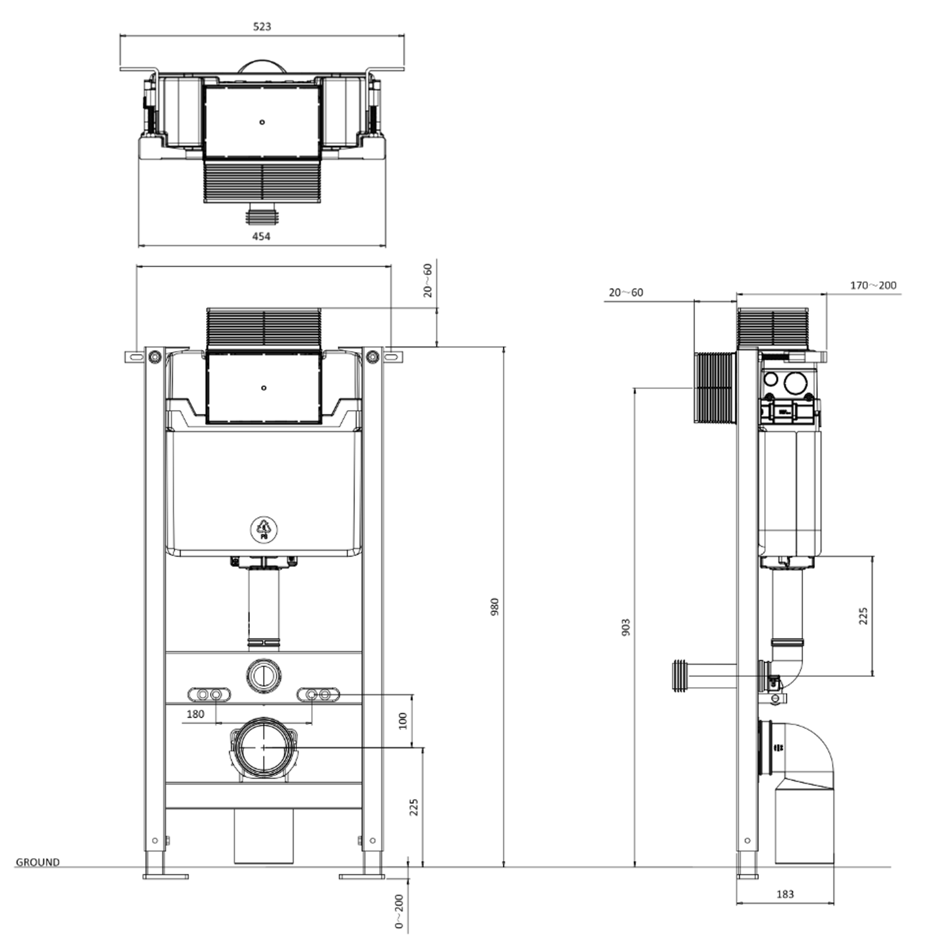 Crosswater Wall Hung 980mm Height Support Frame with Dual Flush Cistern