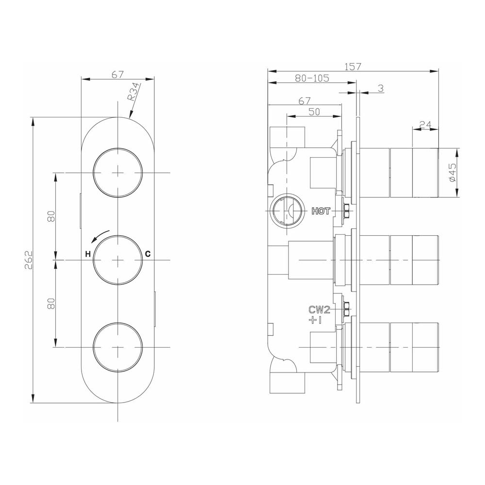 Crosswater Central 2 Outlet Concealed Thermostatic Shower Valve