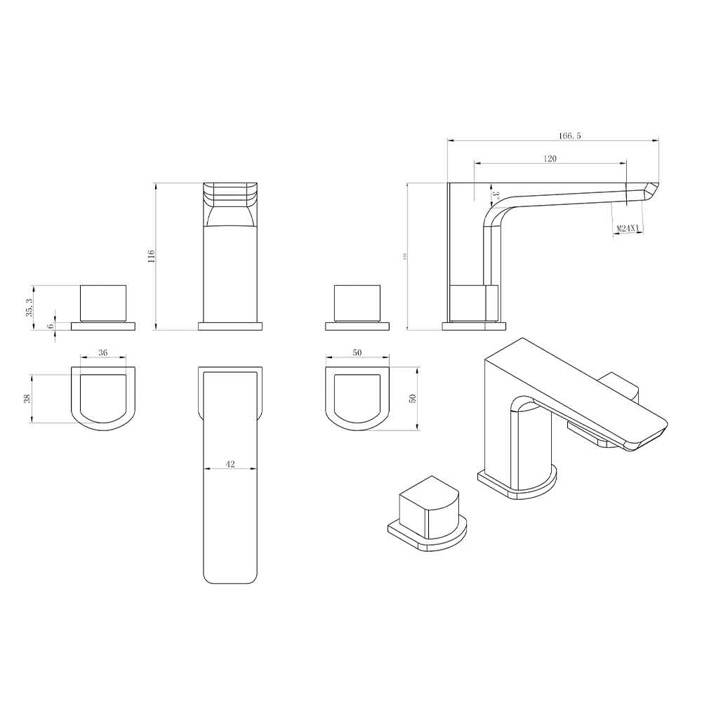 Harbour Status Matt Black 3 Hole Bath Mixer Tap