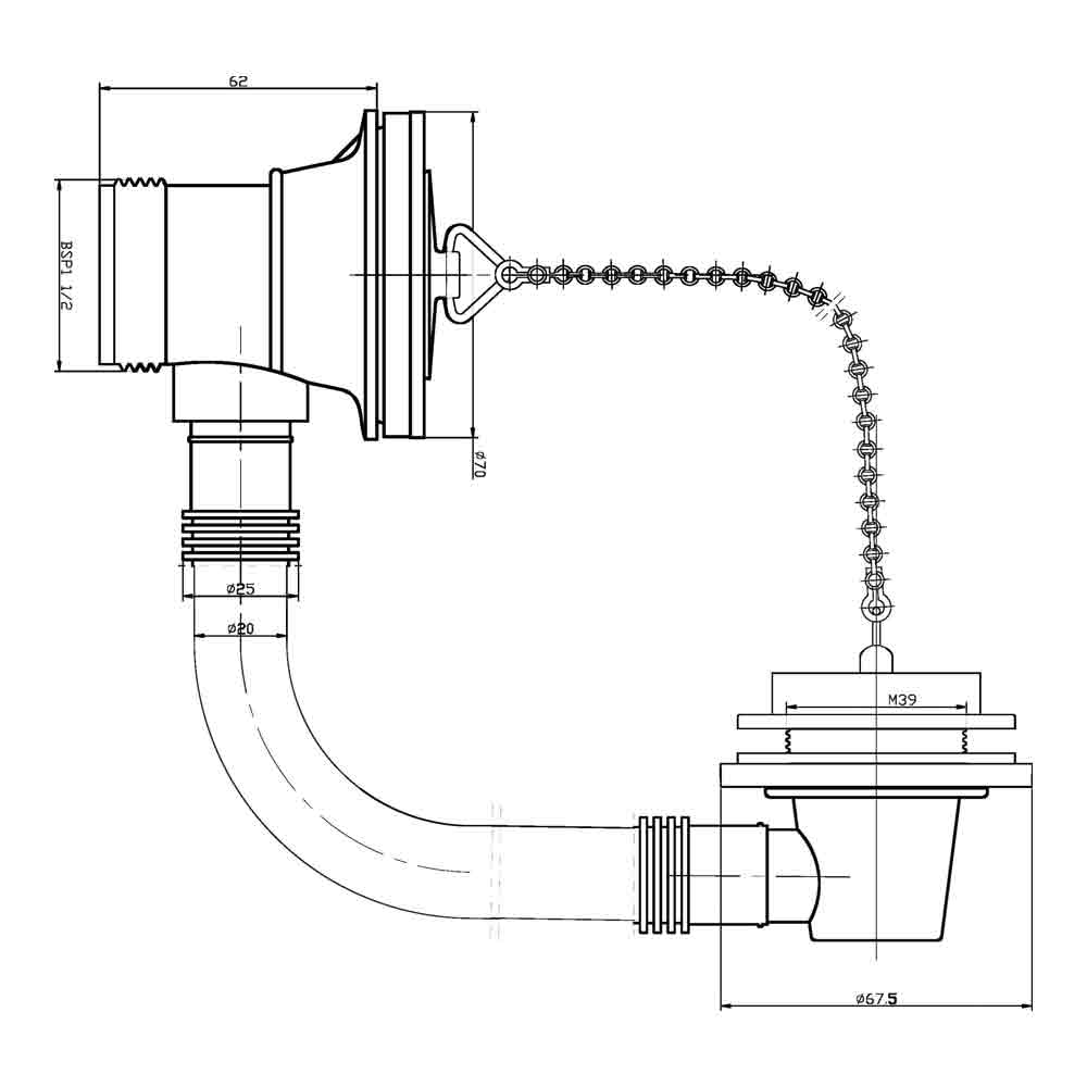nuie Plug & Chain Bath Waste with Overflow