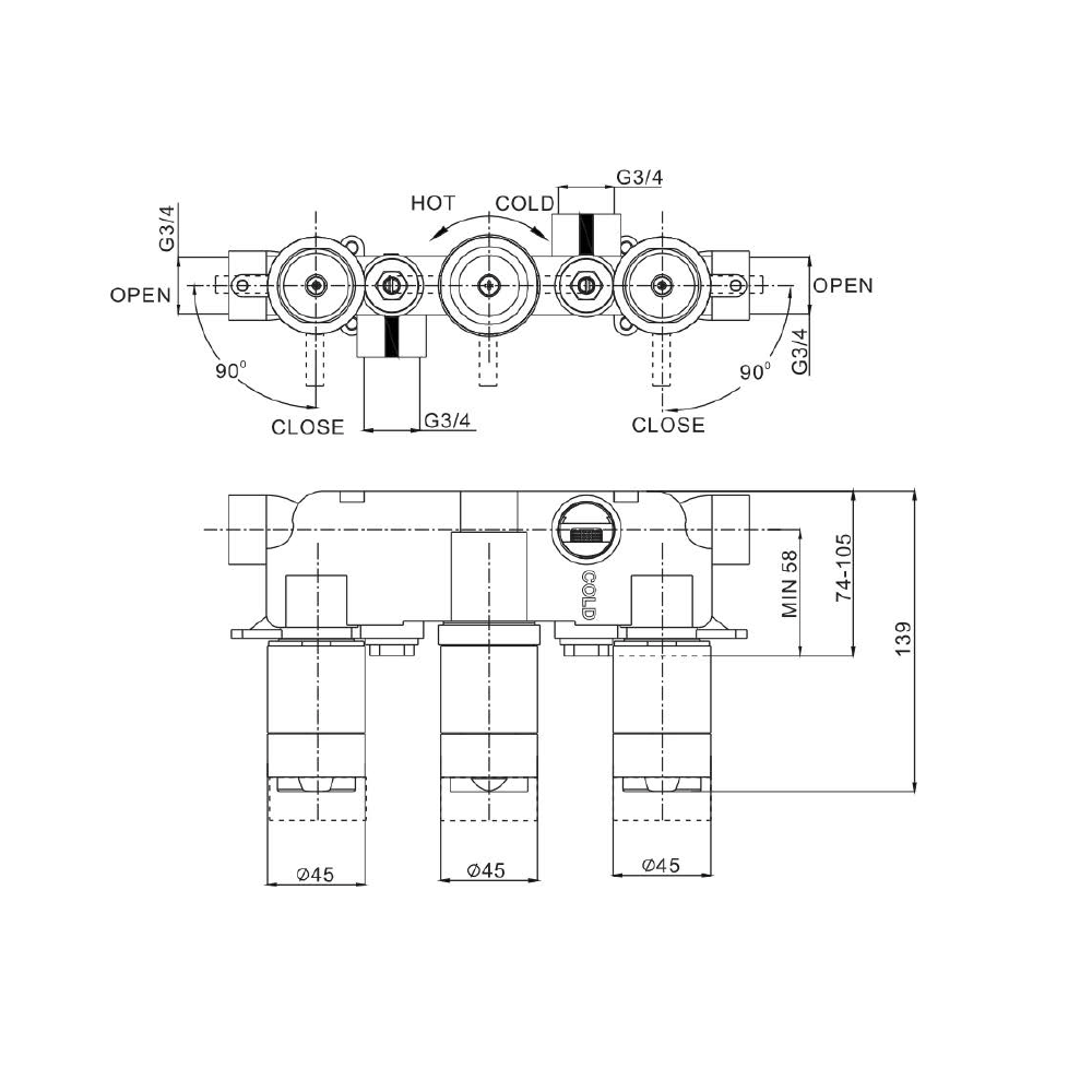 Crosswater MPRO 2 Outlet Concealed Thermostatic Shower Valve (3 Handles)