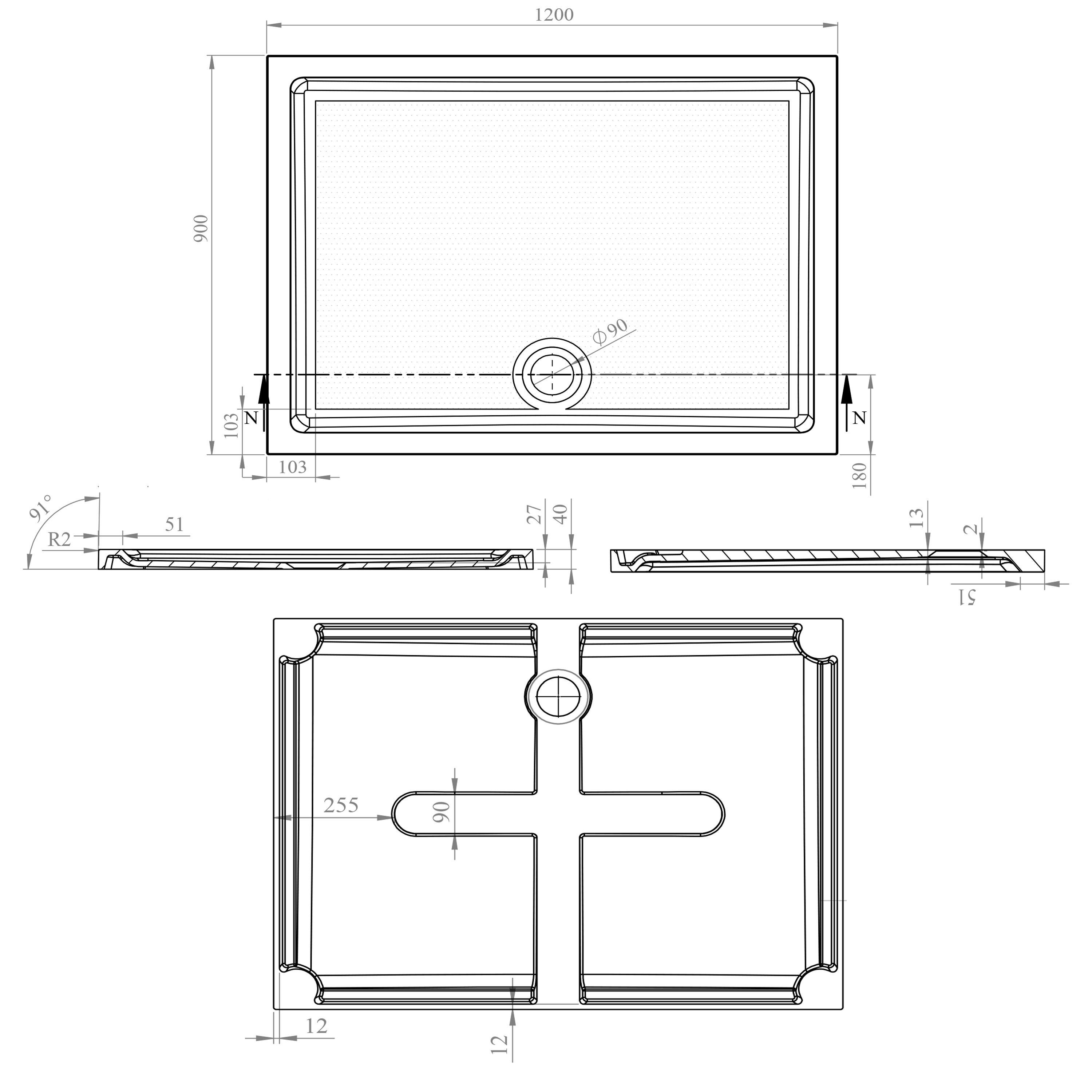 Harbour Anti Slip Gel Coated Stone Resin Rectangular Shower Tray - 14 Sizes