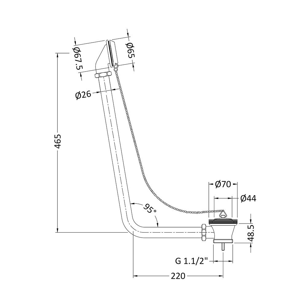 nuie Exposed Plug & Chain Bath Waste with Overflow & Retainer