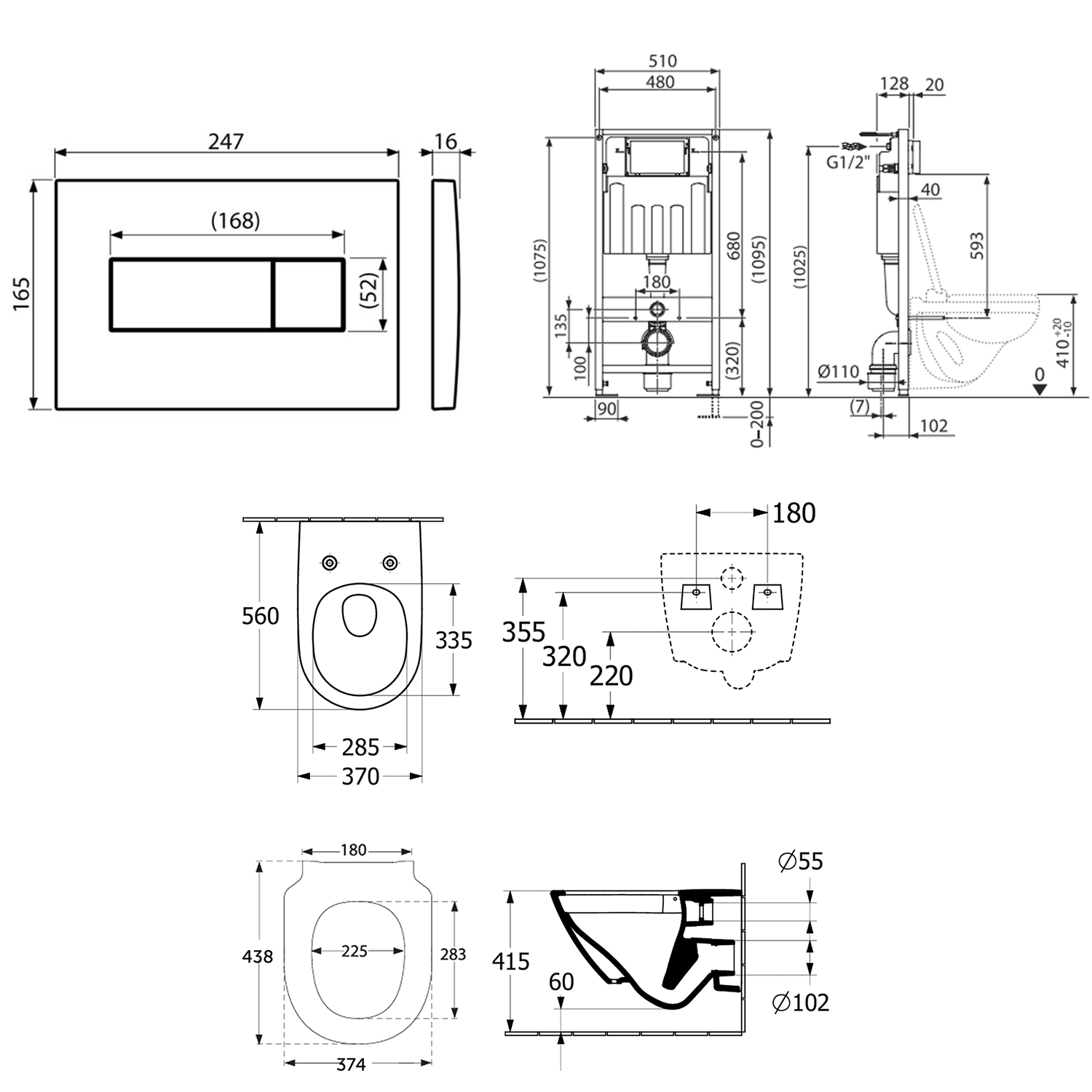 Villeroy & Boch ViConnect Pro 2.0 Frame with Subway 3.0 TwistFlush Rimless Wall Mounted Toilet, Flush Plate & Soft Close Toilet Seat