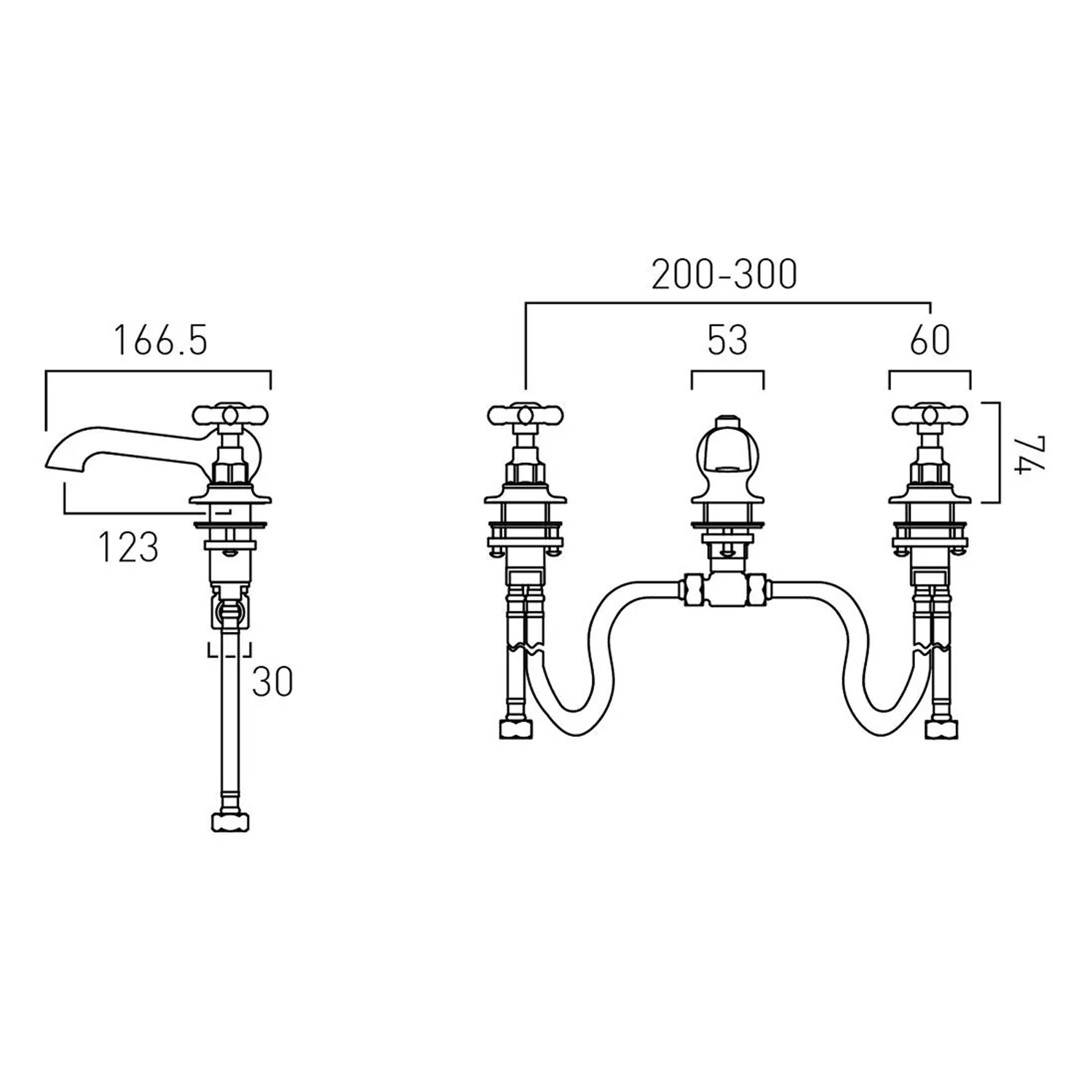 Booth & Co Axbridge Traditional Crosshead 3 Hole Basin Mixer Tap with Waste