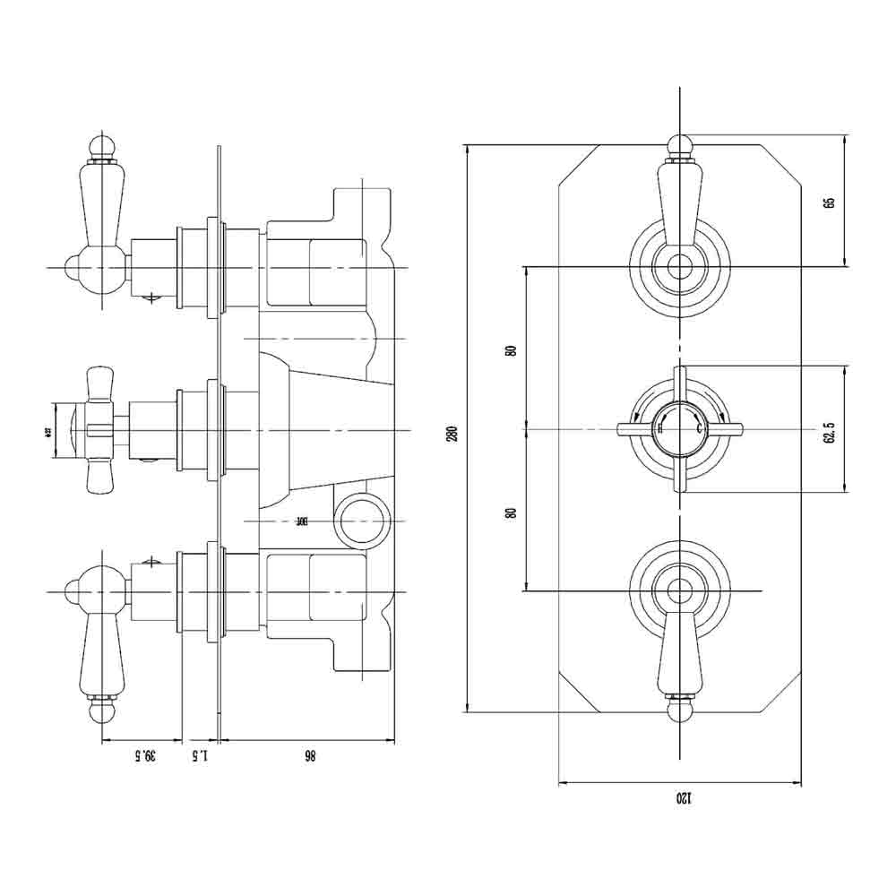 nuie Beaumont 2 Outlet Concealed Thermostatic Shower Valve