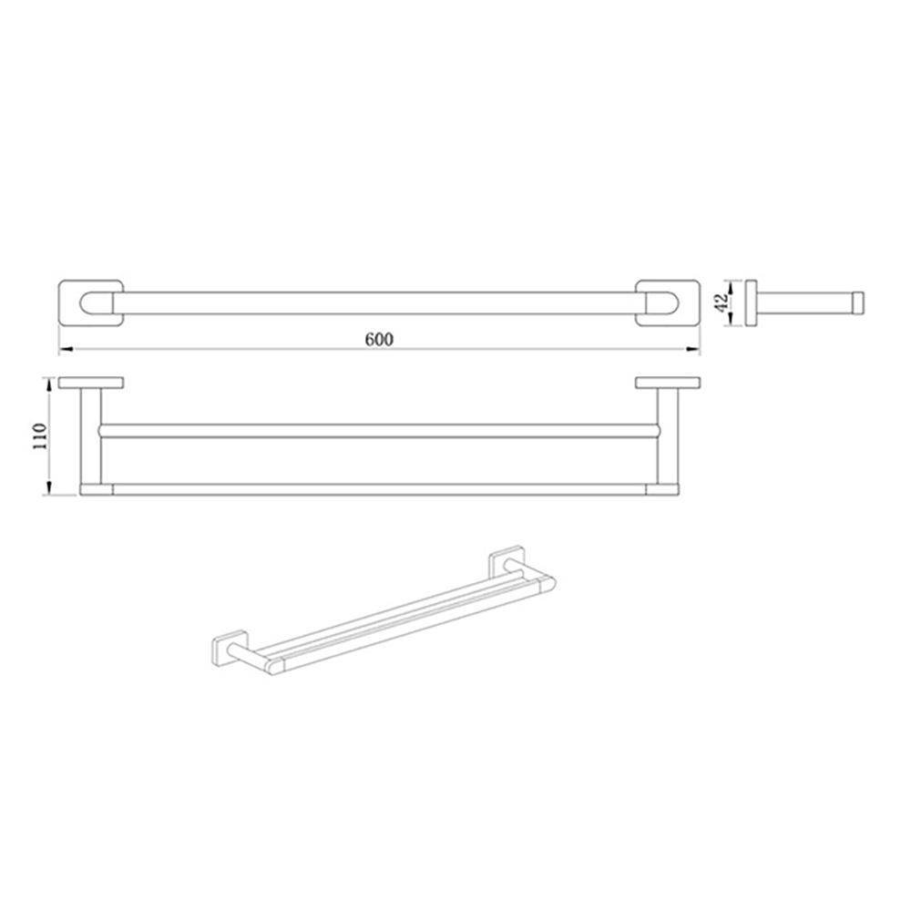 Bailey Double Towel Rail - 600mm