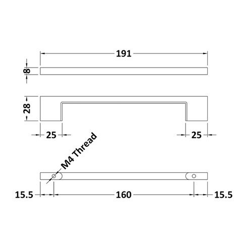 Drench D Bar Furniture Handle - 160mm Centres