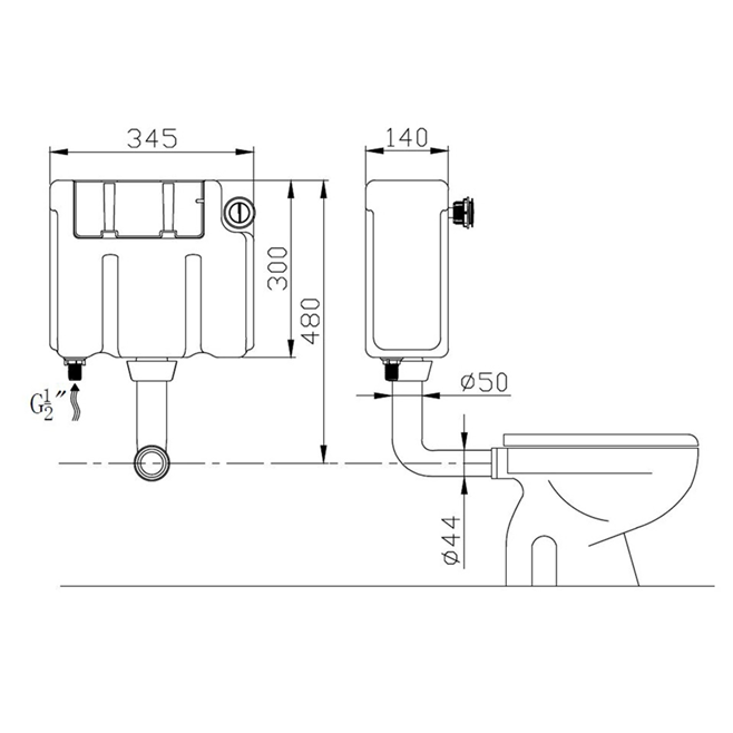 Vellamo Dual Flush Cistern Bottom Entry Water Inlet
