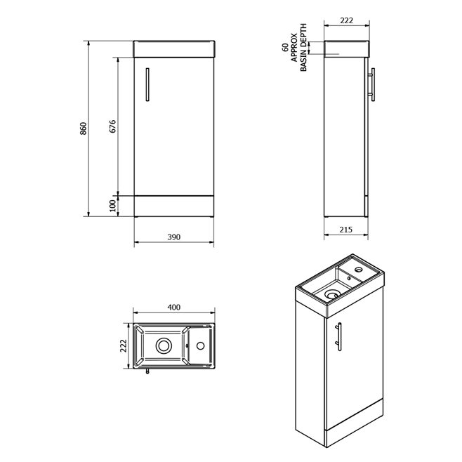Maisie Compact 400mm Mini Cloakroom Vanity Unit With Basin - Medium Oak