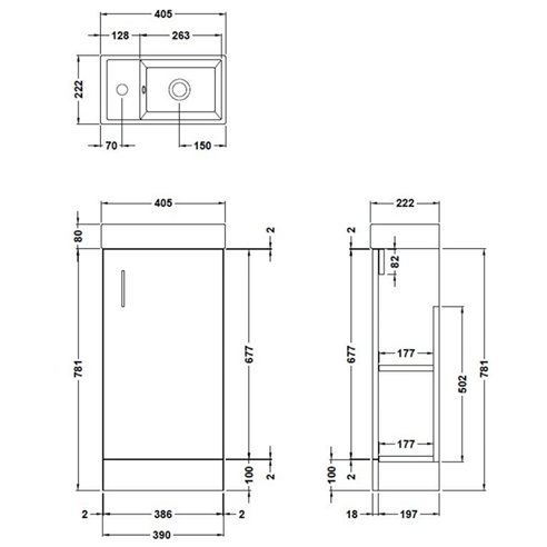 Minnie 400mm Floorstanding Cloakroom Vanity Unit & Basin - Hacienda Black
