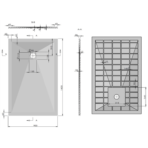 Drench Anthracite Ultra Thin Rectangular Stone Slate Effect Shower Tray - 1400 x 900mm