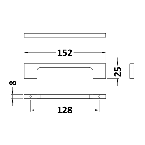 Drench Slimline D Bar Furniture Handle - 128mm Centres