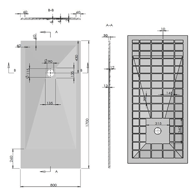 Drench Anthracite Ultra Thin Rectangular Stone Slate Effect Shower Tray - 1700 x 800mm