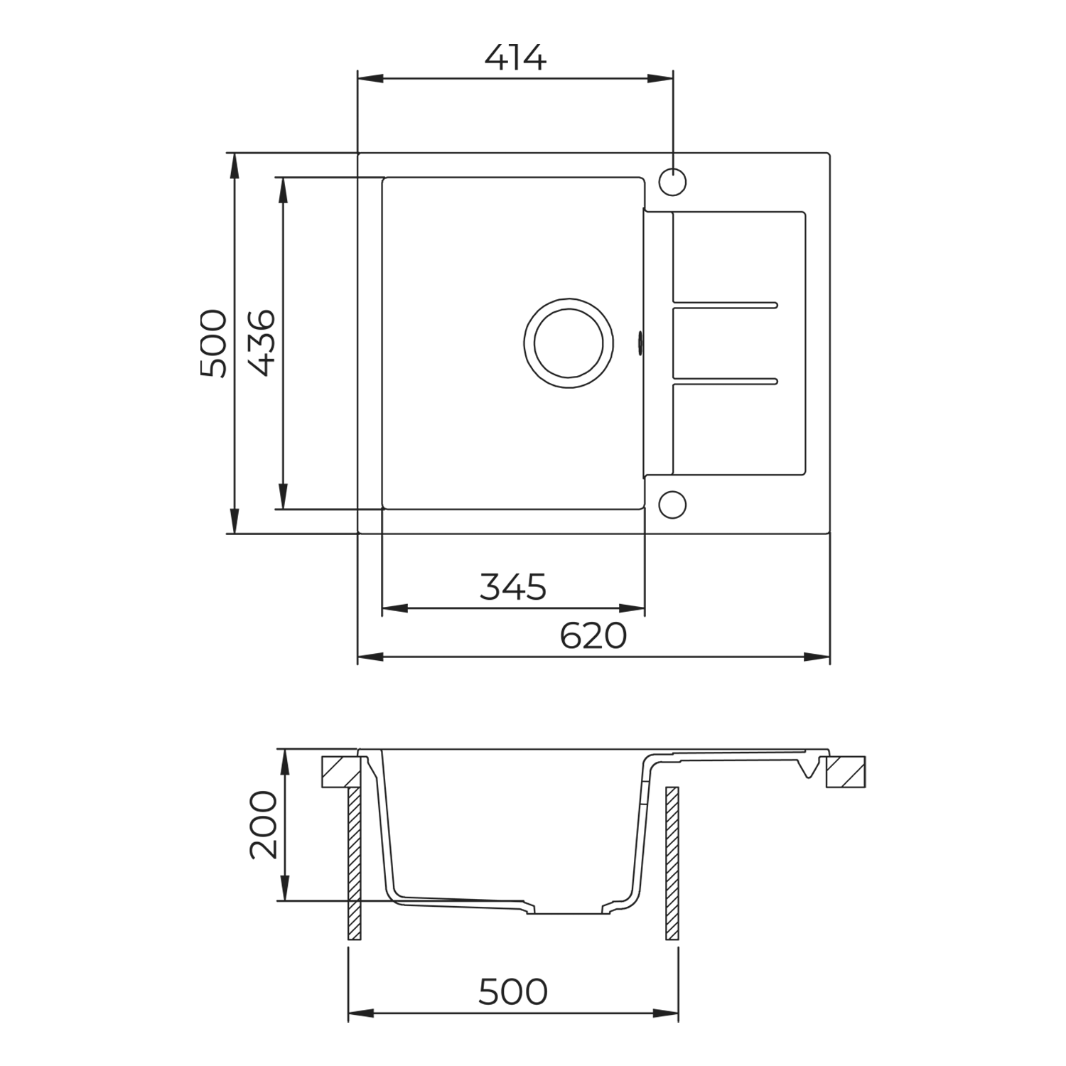 Clearwater Vesta 1 Bowl Granite Composite Kitchen Sink with Reversible Drainer - 620 x 500mm