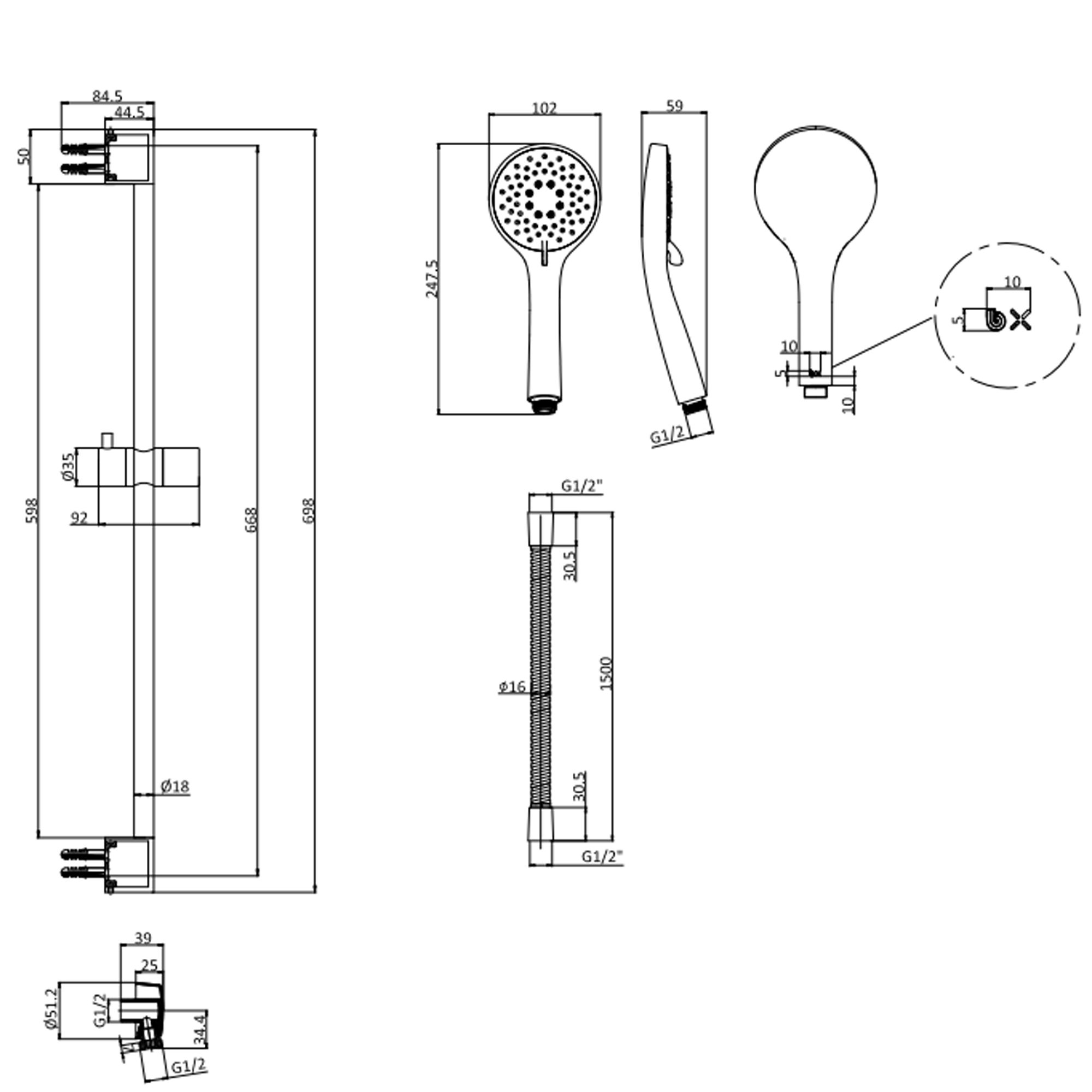 Crosswater Shower Kit with Wall Outlet 
