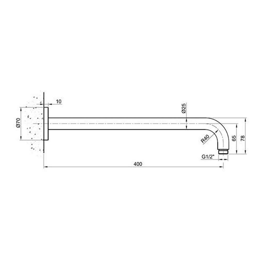 Inox Brushed Stainless Steel Round Wall Shower Arm - 400mm
