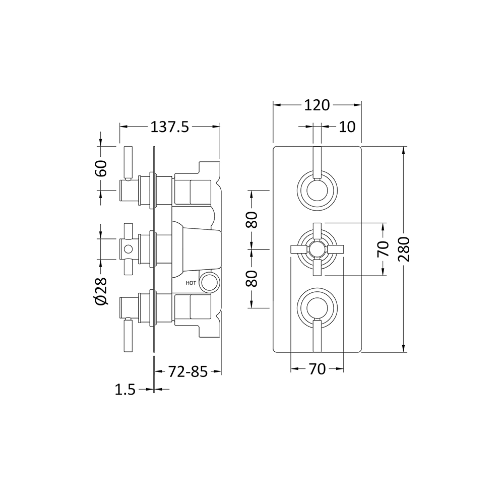 Hudson Reed Tec Pura Plus 2 Outlet Concealed Thermostatic Shower Valve
