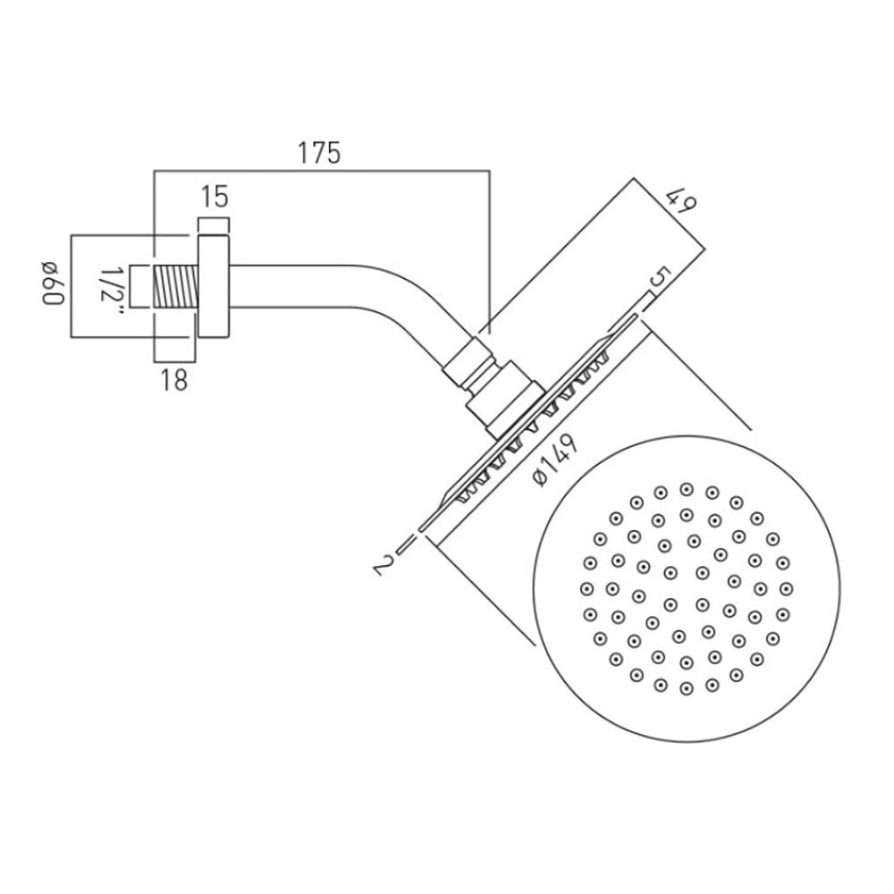 Vado Aquablade 150mm Fixed Slimline Shower Head with Shower Arm