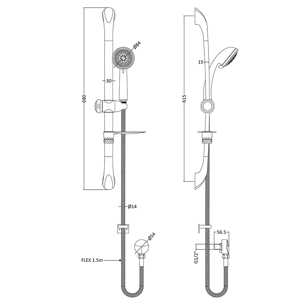 nuie Luxury Curved Slider Rail Kit with Outlet Elbow & Multi-Function Handset