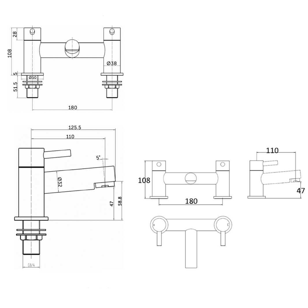 Sagittarius Piazza Deck Mounted Bath Filler