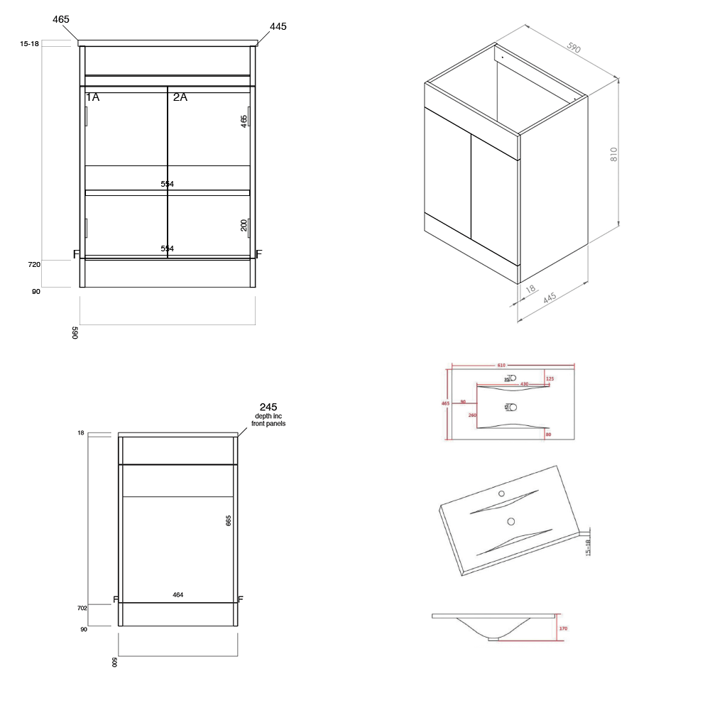 Vellamo Aspire 1100mm 2 Door Combination Basin & Toilet Unit - Matt Grey