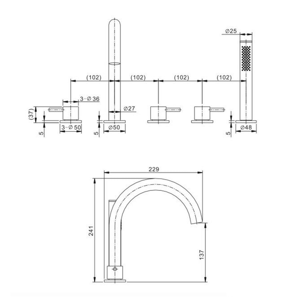 Crosswater MPRO 5 Hole Deck Mounted Bath Shower Mixer Set