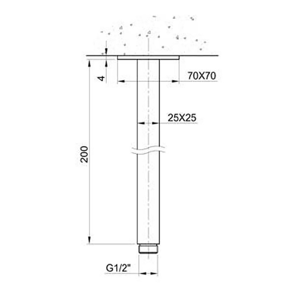 Inox Brushed Stainless Steel Square Ceiling Shower Arm - 200mm