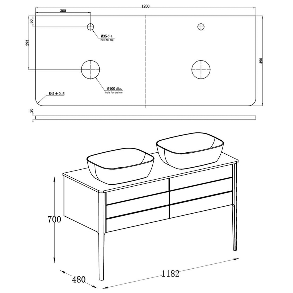 Harbour Serenity 1180mm Floorstanding Unit & Worktop - French Grey