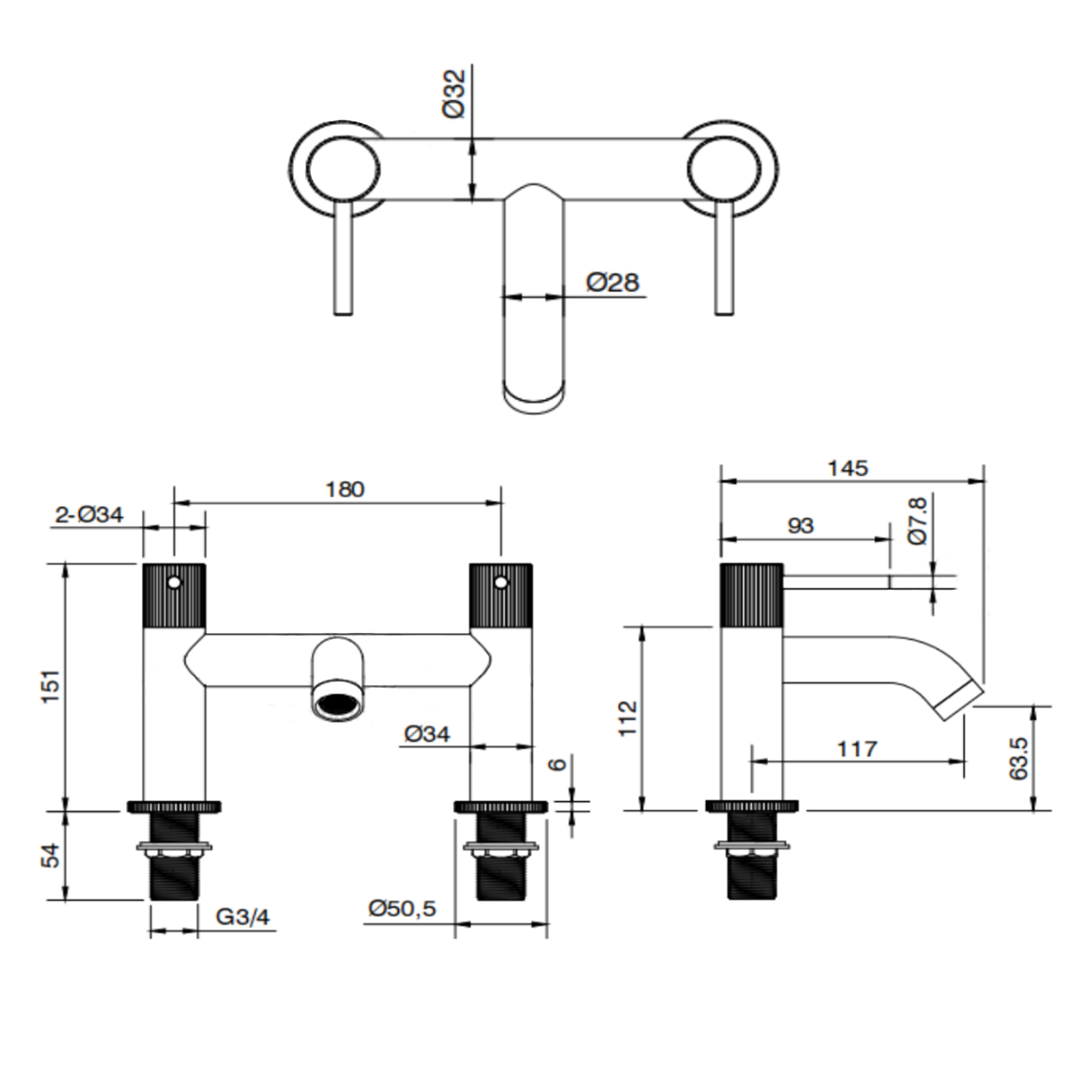Harbour Fluted Deck Mounted Bath Mixer Tap
