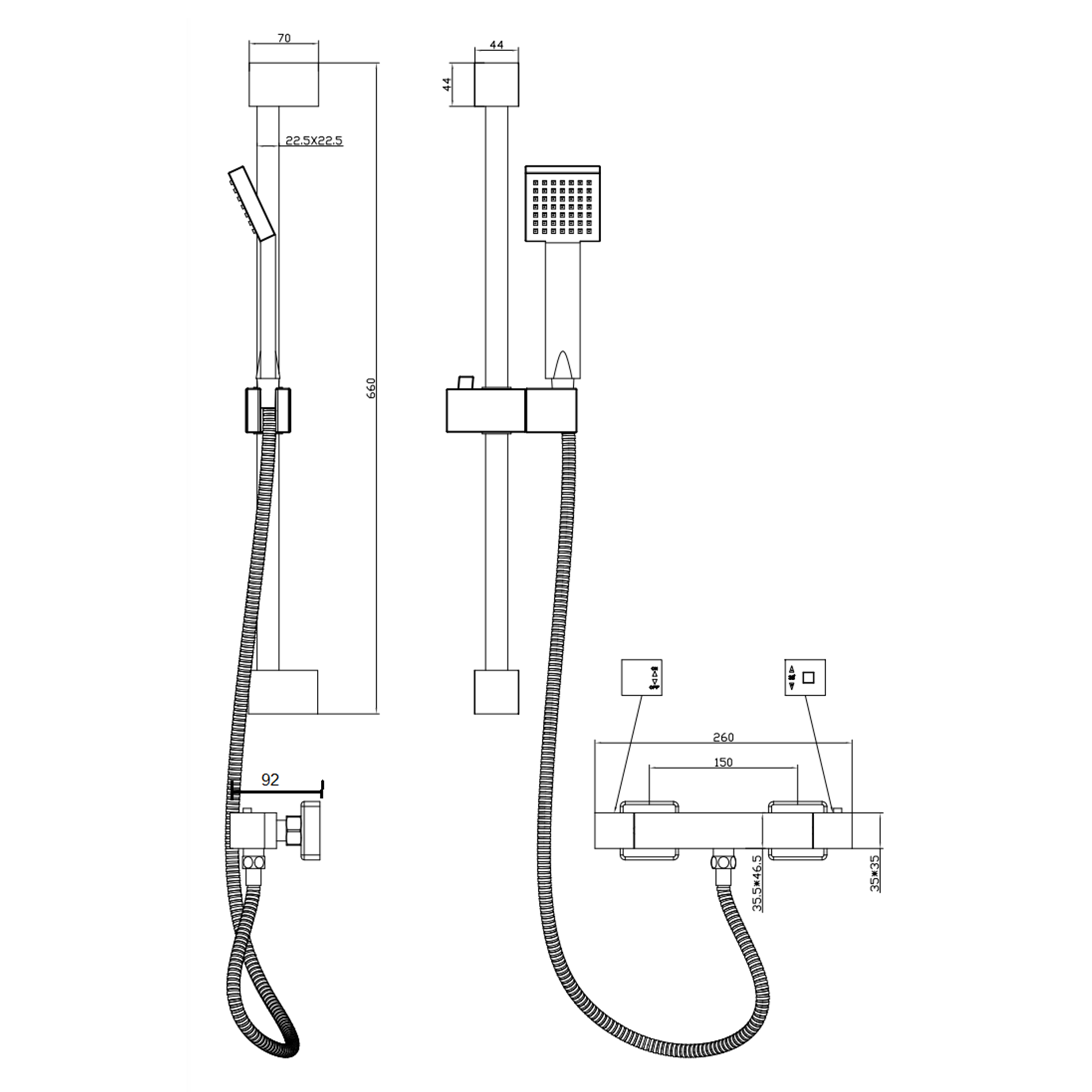 Harbour Status Brushed Brass Exposed Thermostatic Bar Shower Valve and Shower Rail Kit