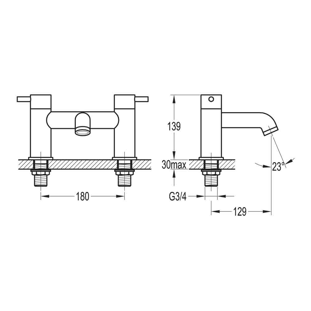Flova Levo 2 Hole Deck Mounted Bath Filler
