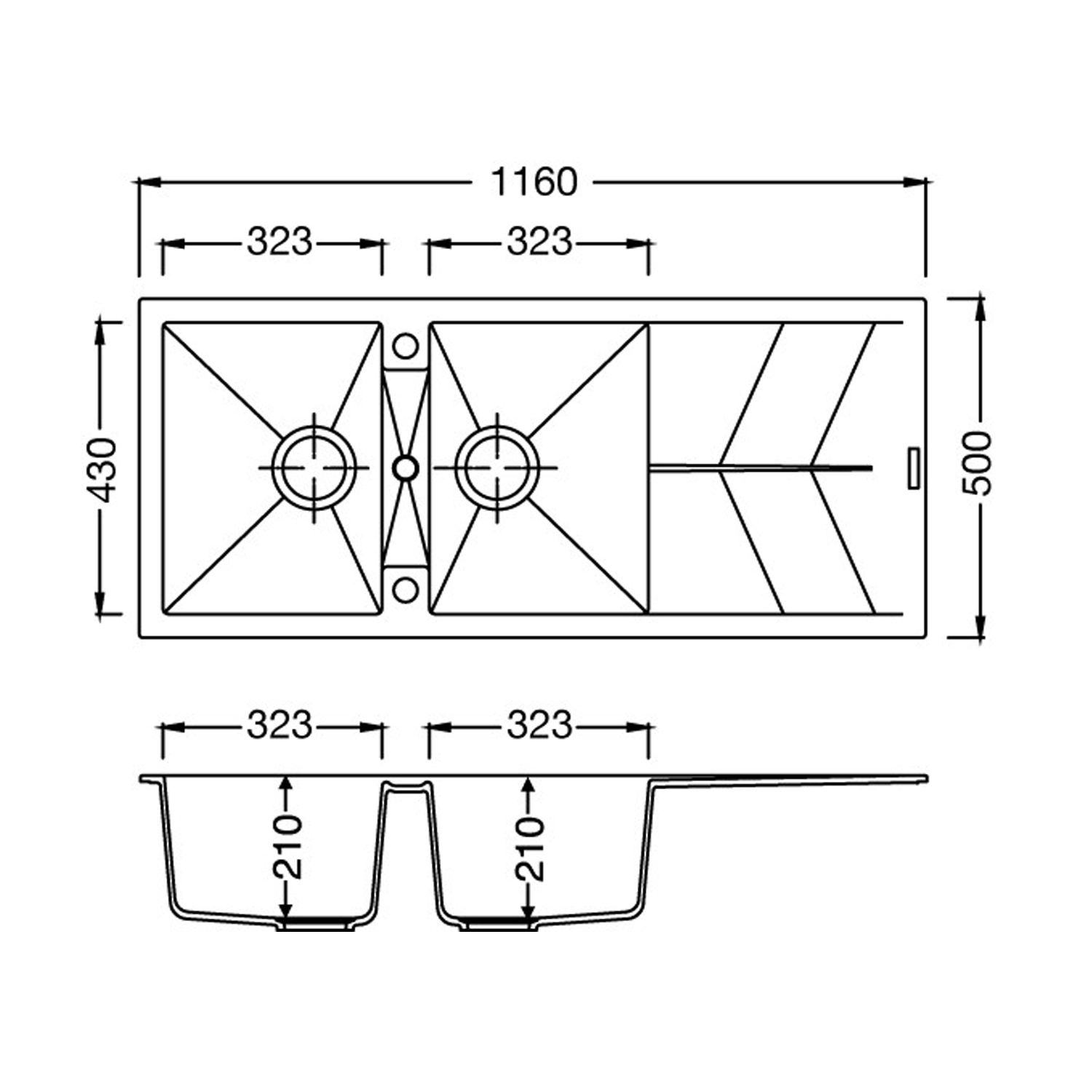 Clearwater Rio 2 Bowl Granite Composite Inset Kitchen Sink - 1160 x 500mm