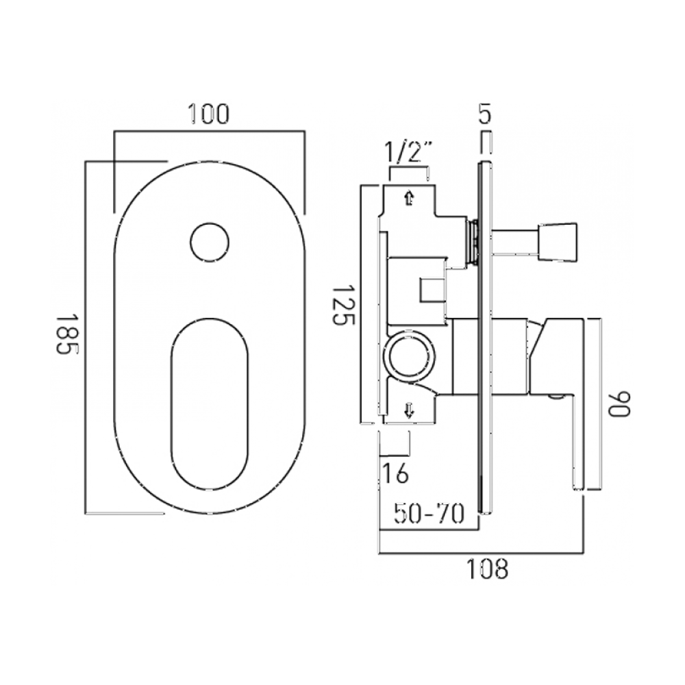 Vado Life Wall Mounted Concealed Manual Valve with Diverter