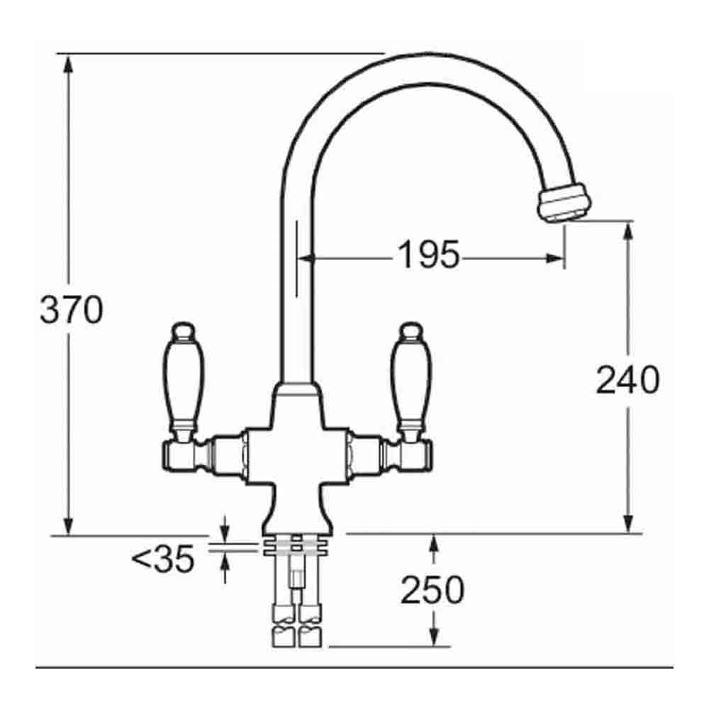 Deva Georgian Twin Lever Monobloc Kitchen Mixer with Swivel Spout