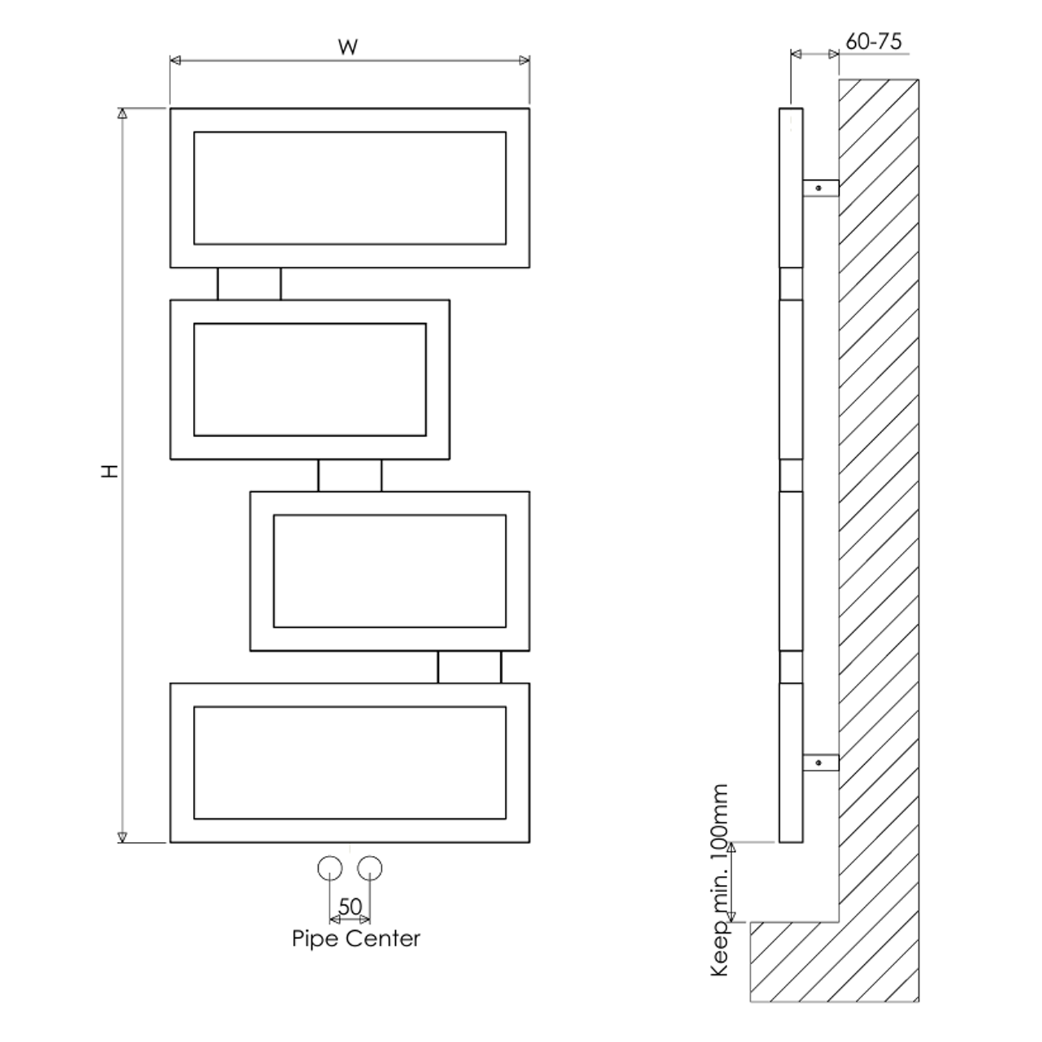 Carisa Clash Stainless Steel Heated Towel Rail - 920 x 450mm