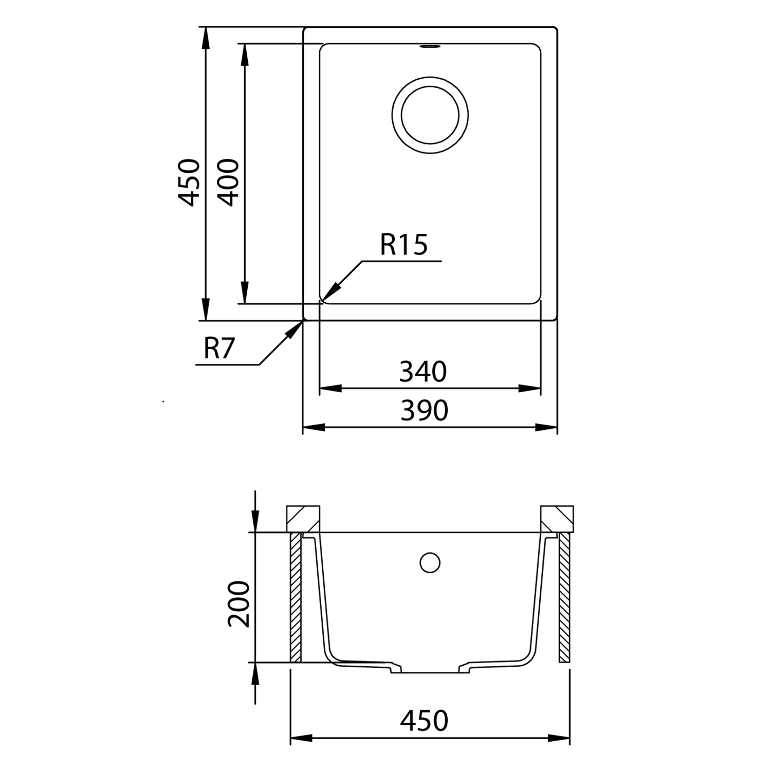 Clearwater Lumen 1 Bowl Granite Composite Inset/Undermount Kitchen Sink - 390 x 450mm