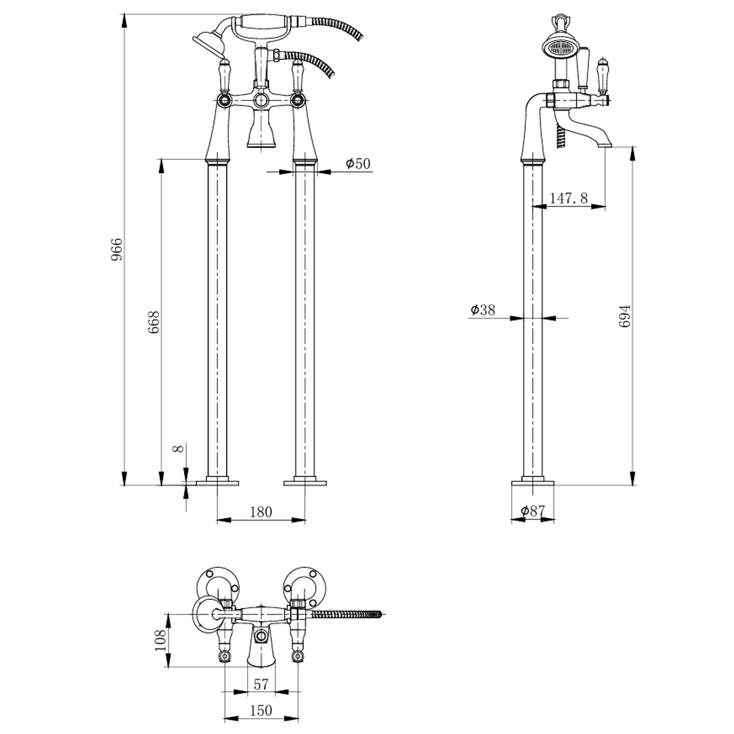 Butler & Rose Eliza Lever Freestanding Bath Shower Mixer Tap