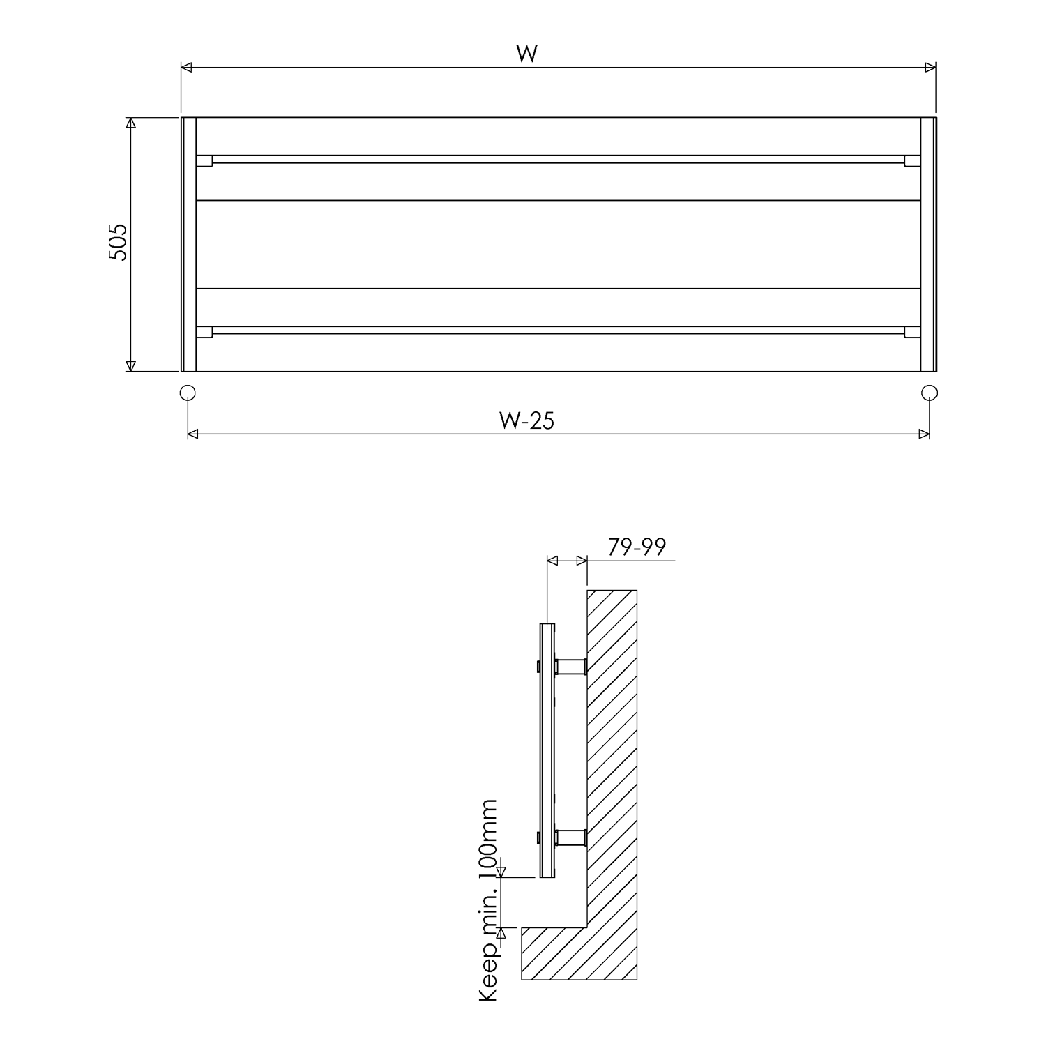 Carisa Mack Bath Horizontal Aluminium Heated Towel Rail - 505 x 1500mm