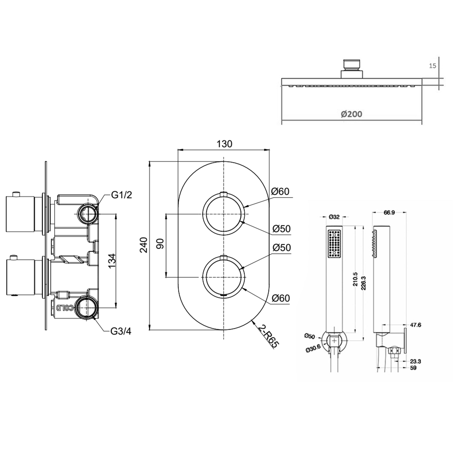 Harper Concealed Shower Valve, Fixed Shower Head & Handset