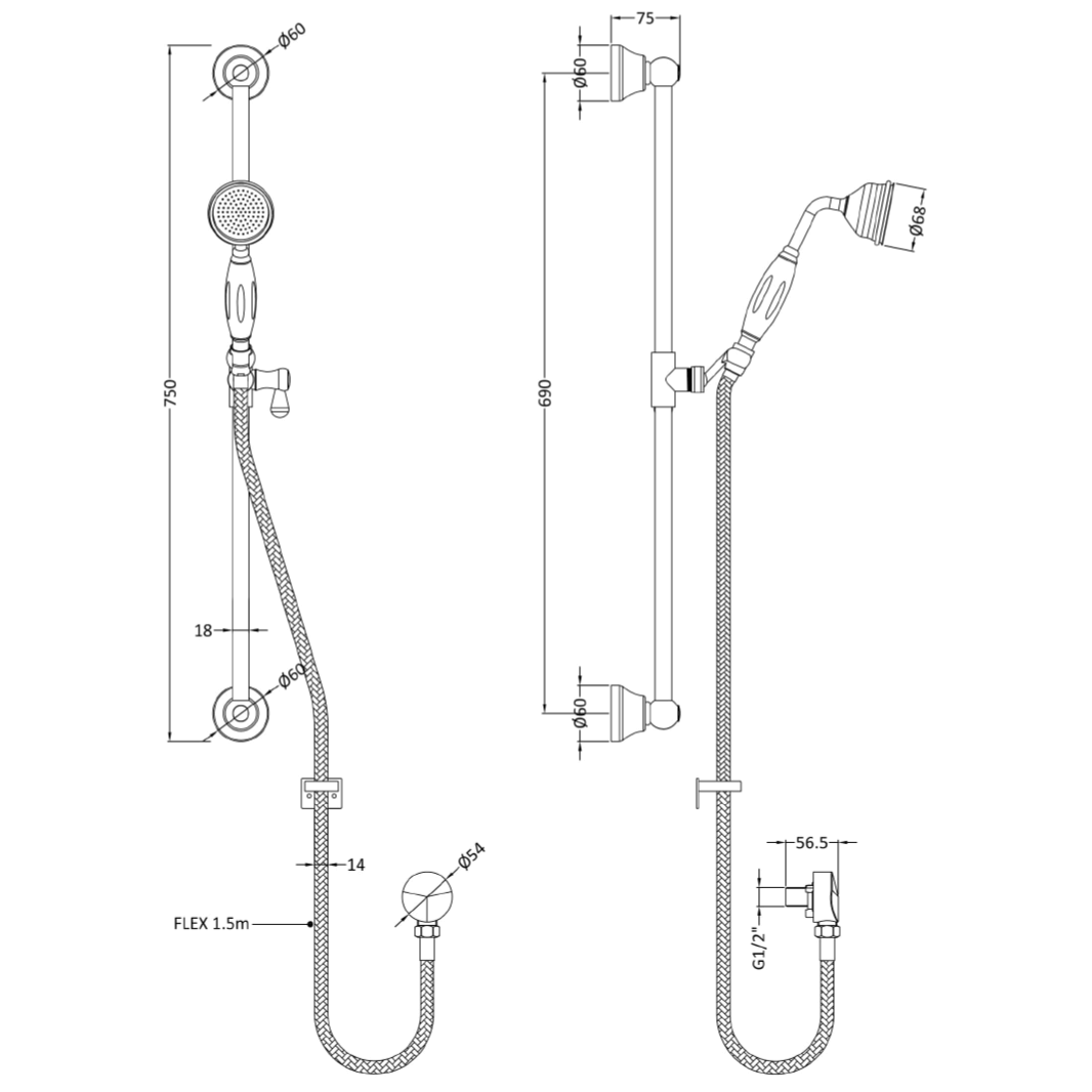 Butler & Rose Victoria Shower Slider Rail Kit