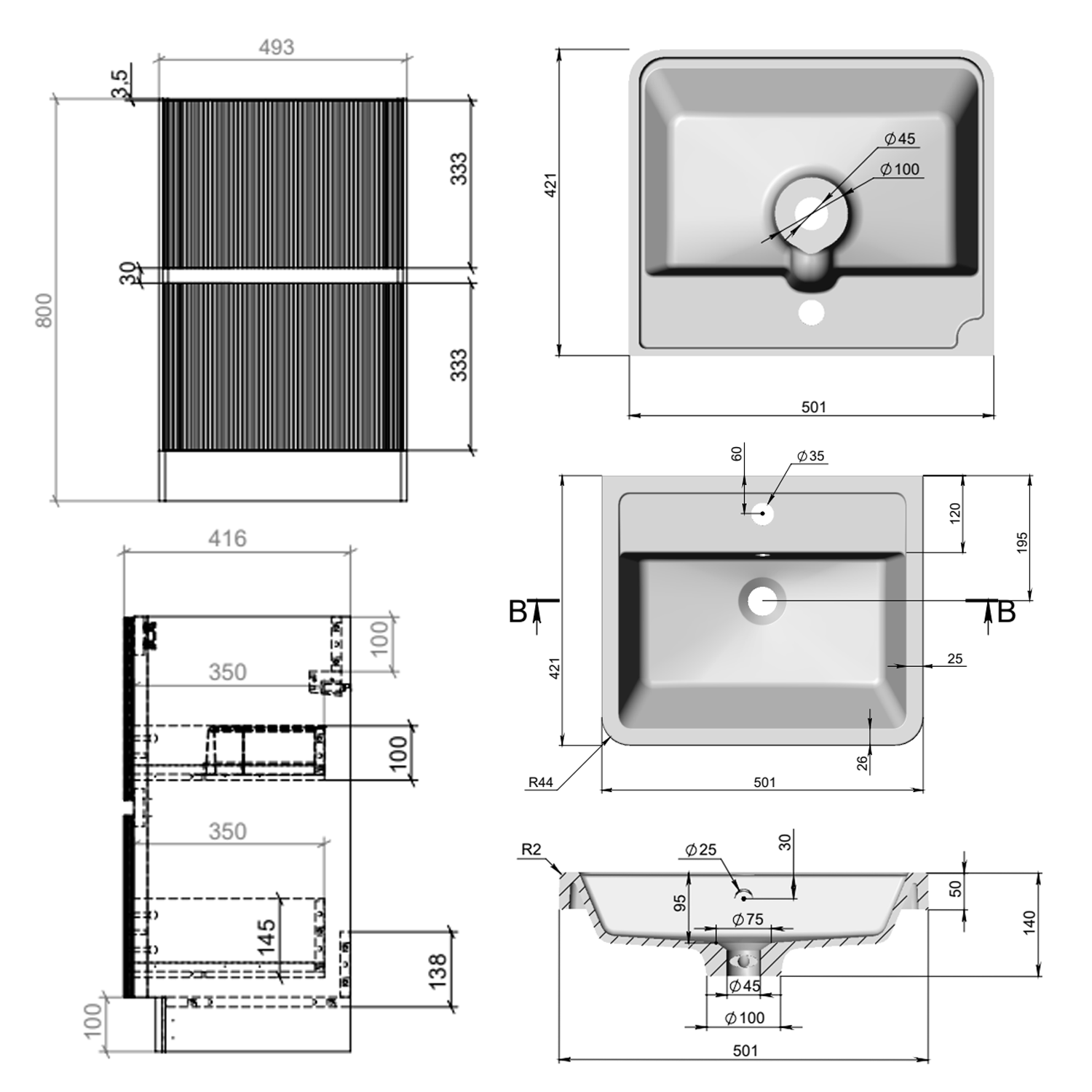 Drench Origin 500mm Fluted Floorstanding Vanity Unit & Basin