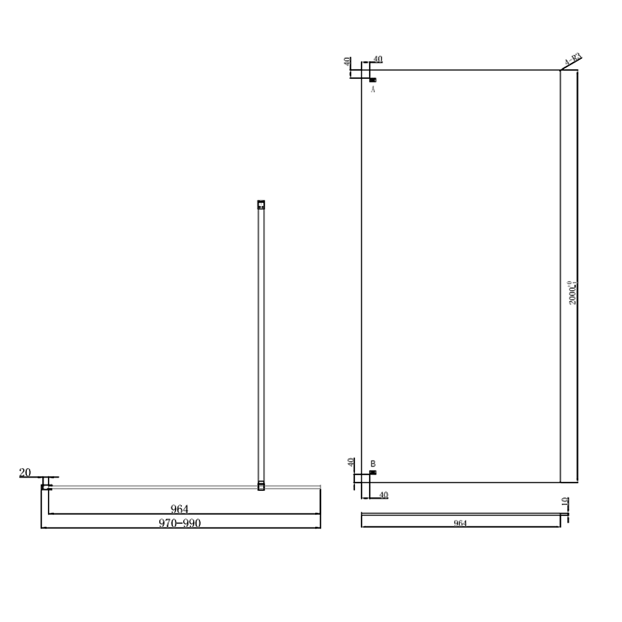 Harbour i10 10mm Easy Clean 2m Tall Frameless Wetroom Panel - Matt Black