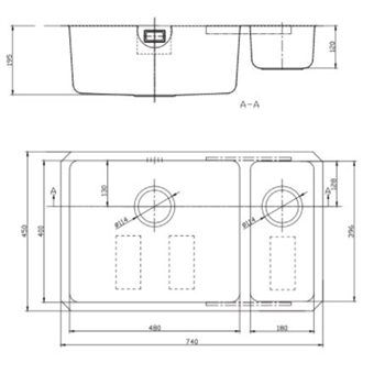 Vellamo Horizon Undermount 1.5 Bowl Stainless Steel Kitchen Sink & Waste Kit with Left Hand Main Bowl - 740mm x 450mm