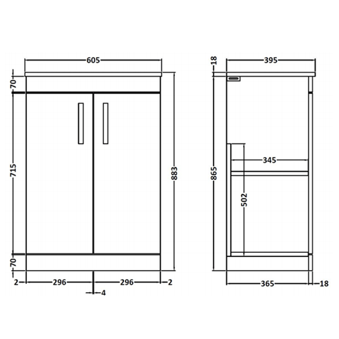 Emily 600mm Floorstanding 2 Door Vanity Unit and Countertop
