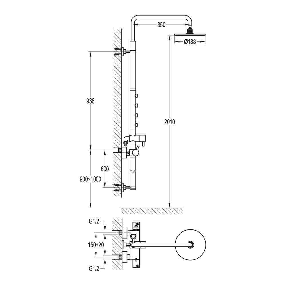 Flova Levo Complete Thermostatic Shower Set with Overhead Shower, Handset Kit & Body Jets